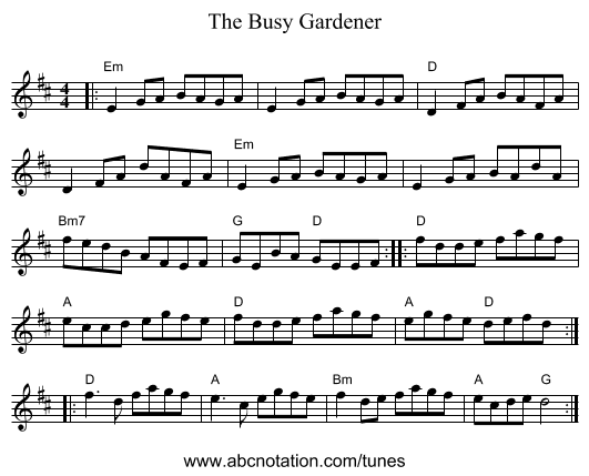 The Busy Gardener - staff notation