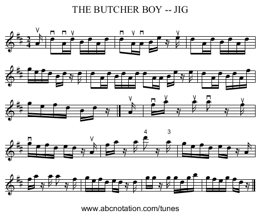 THE BUTCHER BOY -- JIG - staff notation
