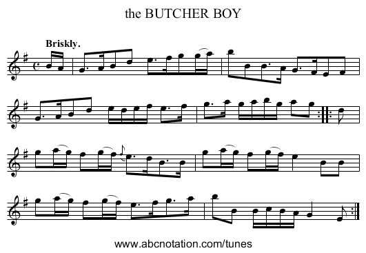 the BUTCHER BOY - staff notation