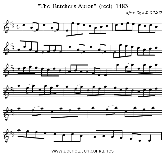 The  Butcher's Apron  (reel)  1483 - staff notation