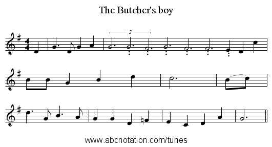 The Butcher's boy - staff notation