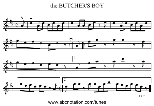 the BUTCHER'S BOY - staff notation