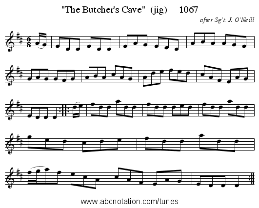 The Butcher's Cave  (jig)     1067 - staff notation