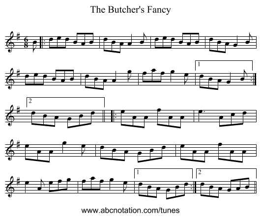 The Butcher's Fancy - staff notation