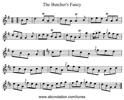 The Butcher's Fancy - staff notation