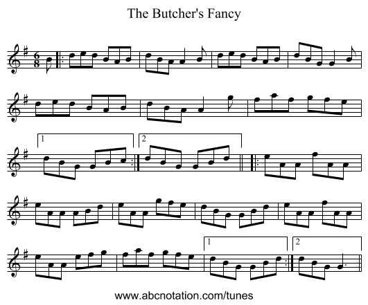 The Butcher's Fancy - staff notation