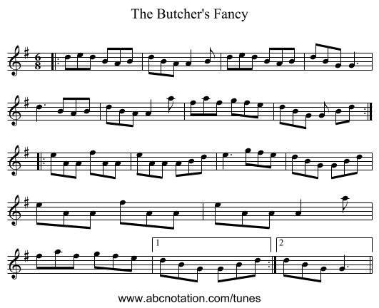 The Butcher's Fancy - staff notation