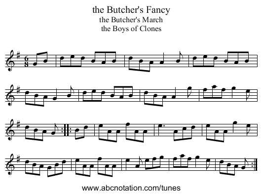 the Butcher's Fancy - staff notation