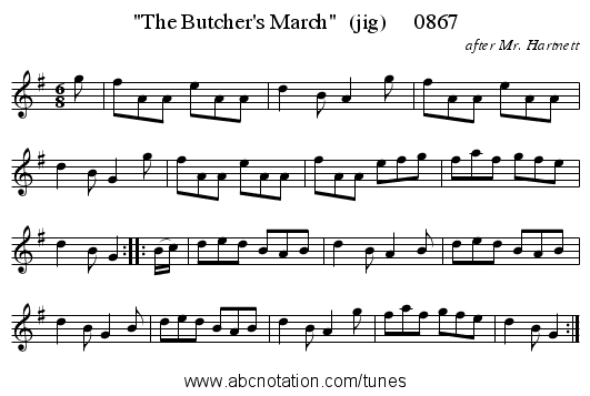 The Butcher's March  (jig)     0867 - staff notation