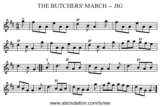 THE BUTCHERS' MARCH -- JIG - staff notation