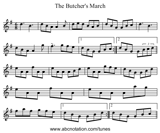 The Butcher's March - staff notation