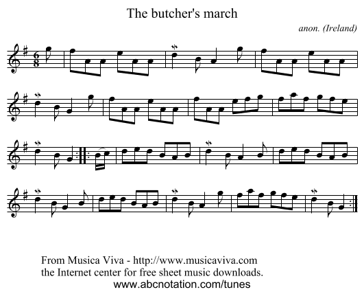 The butcher's march - staff notation