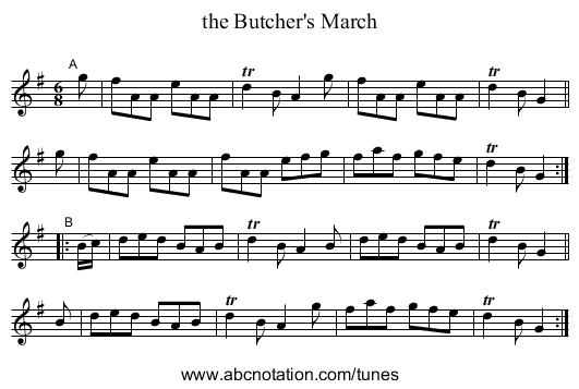 the Butcher's March - staff notation