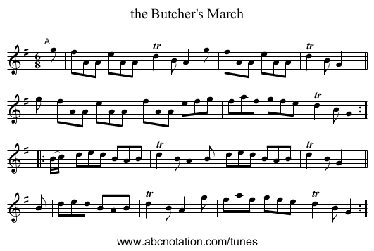 the Butcher's March - staff notation