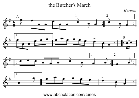 the Butcher's March - staff notation