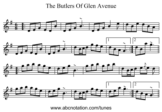 The Butlers Of Glen Avenue - staff notation