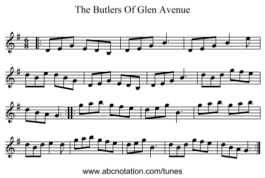 The Butlers Of Glen Avenue - staff notation
