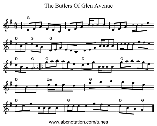 The Butlers Of Glen Avenue - staff notation