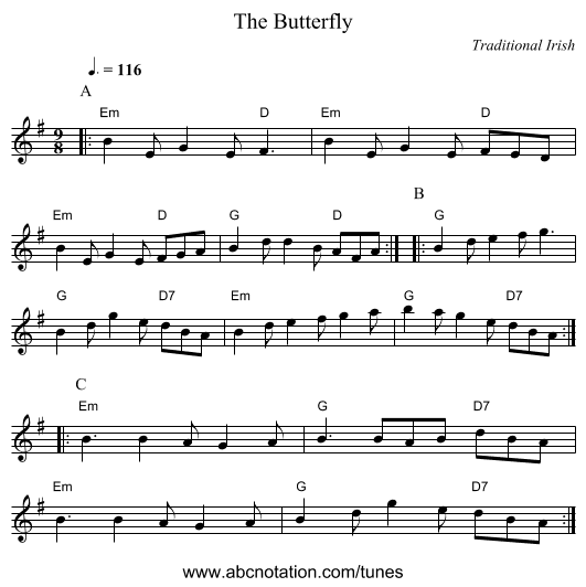 The Butterfly - staff notation