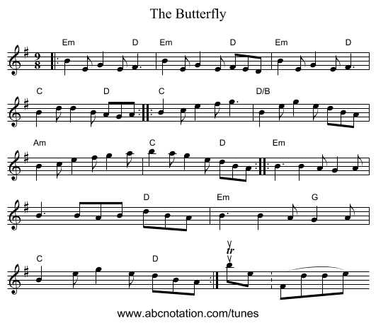 The Butterfly - staff notation