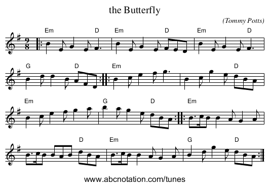 the Butterfly - staff notation