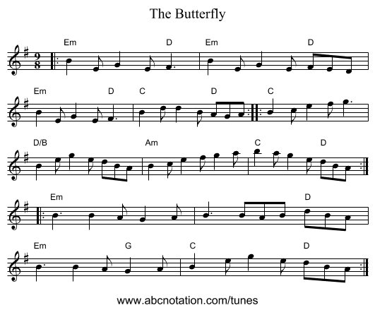 The Butterfly - staff notation