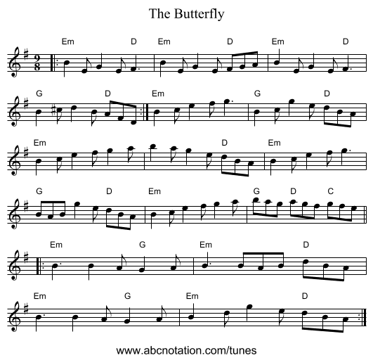 The Butterfly - staff notation