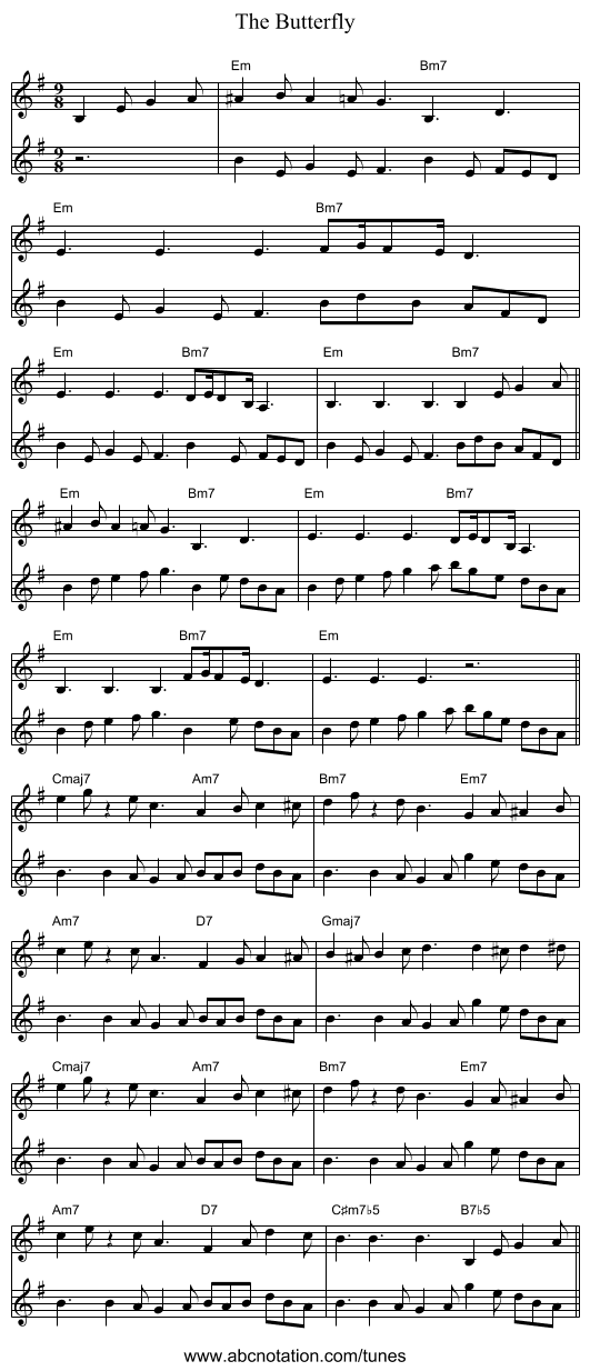 The Butterfly - staff notation