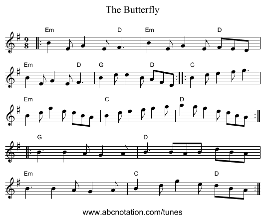 The Butterfly - staff notation