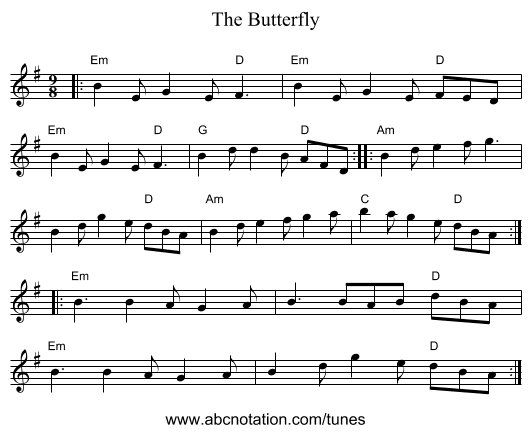 The Butterfly - staff notation