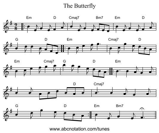 The Butterfly - staff notation