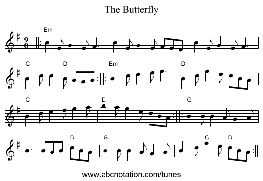 The Butterfly - staff notation