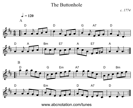 The Buttonhole - staff notation