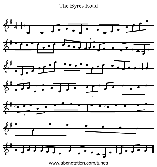 The Byres Road - staff notation