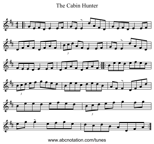 The Cabin Hunter - staff notation