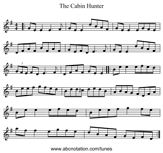 The Cabin Hunter - staff notation