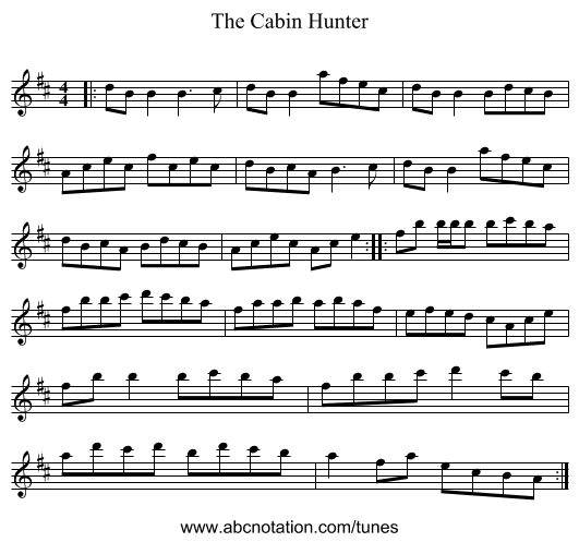 The Cabin Hunter - staff notation