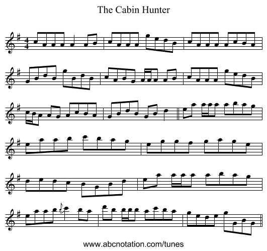 The Cabin Hunter - staff notation
