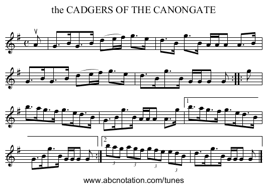 the CADGERS OF THE CANONGATE - staff notation