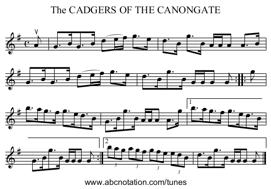 The CADGERS OF THE CANONGATE - staff notation