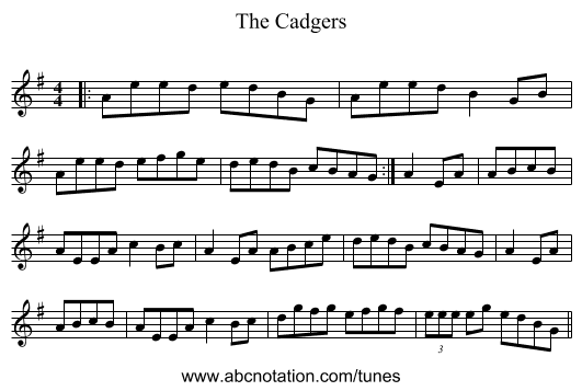 The Cadgers - staff notation
