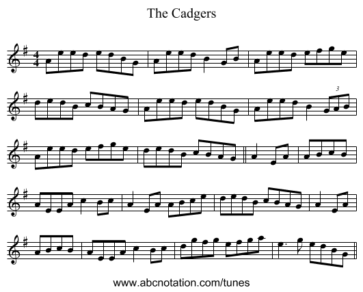The Cadgers - staff notation