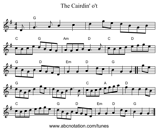The Cairdin' o't - staff notation