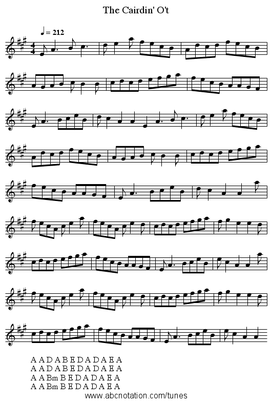The Cairdin' O't - staff notation
