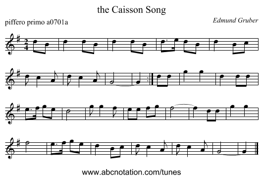 the Caisson Song - staff notation