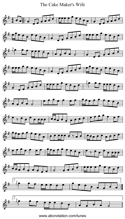 The Cake Maker's Wife - staff notation