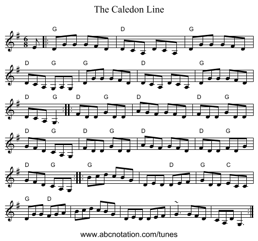 The Caledon Line - staff notation