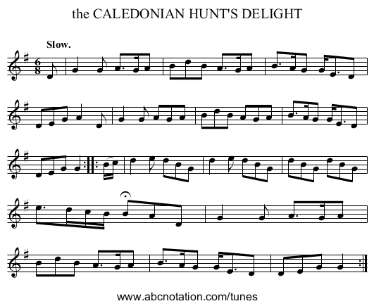 the CALEDONIAN HUNT'S DELIGHT - staff notation