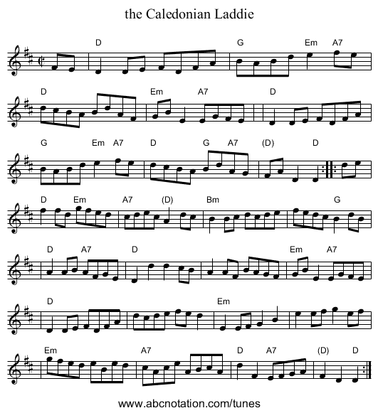the Caledonian Laddie - staff notation