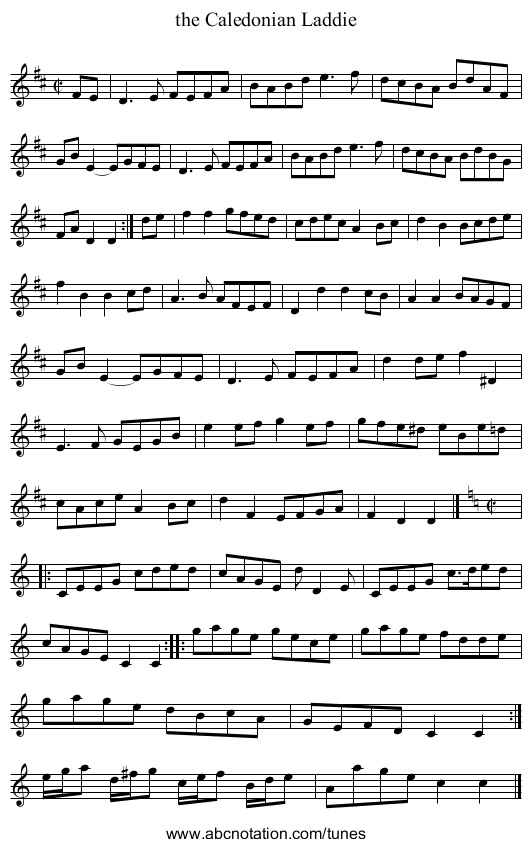 the Caledonian Laddie - staff notation